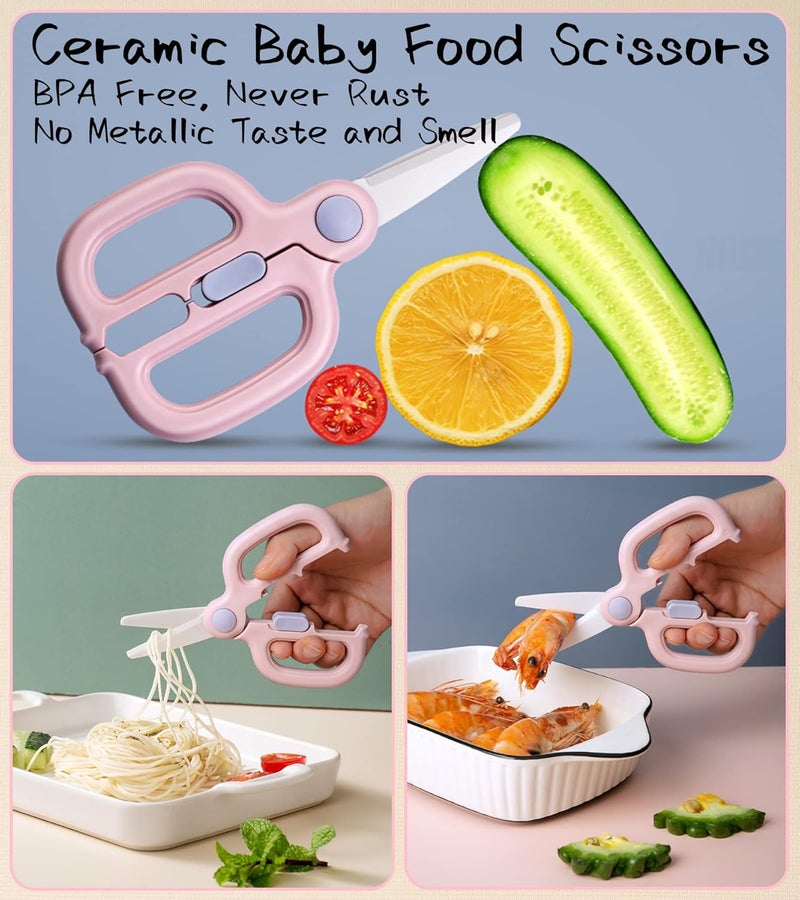 Artenny Baby Food Scissors with Travel Case, Ceramic Food Scissors Kids, Toddler Scissor with Safety Lock, Ideal for Pizza, Meats, Noodles, Vegetables, and Fruits (A) - Image 2